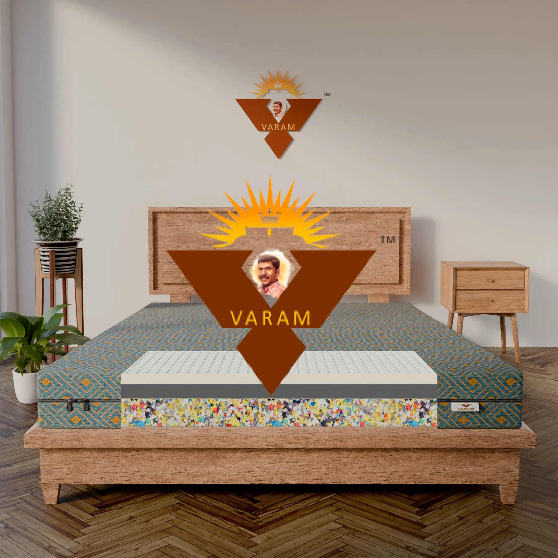 Watermark- 4 INCH REBONDED+2 INCH SUPERSOFT+2 INCH LATEX MATTRESS