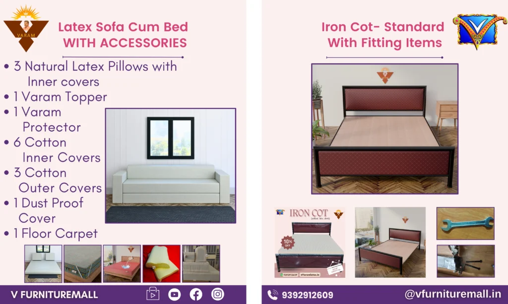 latex sofa cum bed and iron cot differences